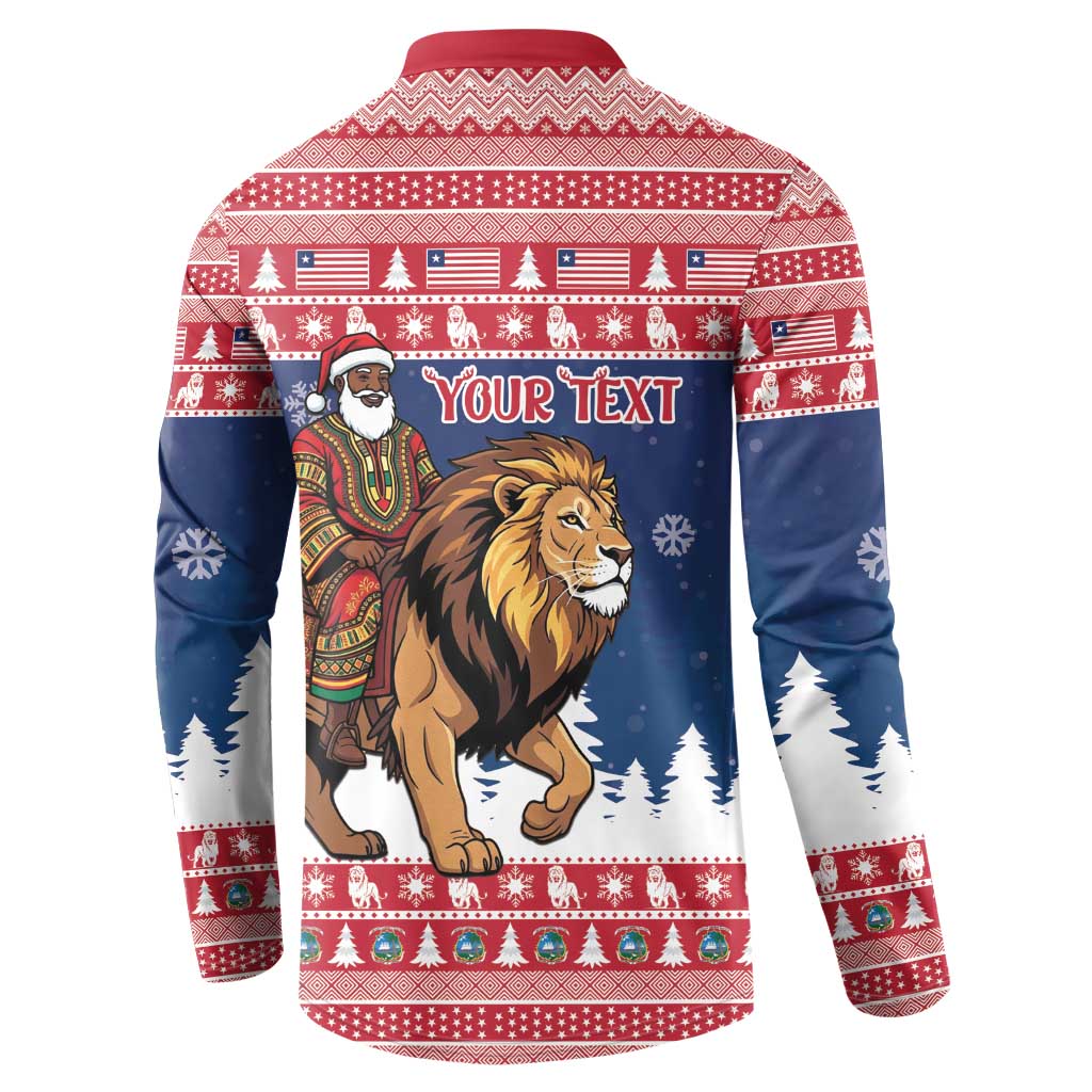 Personalized Liberia Christmas Button Sweatshirt Black Santa Riding Lion - Merry Christmas