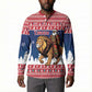 Personalized Liberia Christmas Button Sweatshirt Black Santa Riding Lion - Merry Christmas