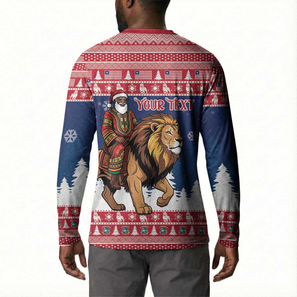 Personalized Liberia Christmas Button Sweatshirt Black Santa Riding Lion - Merry Christmas