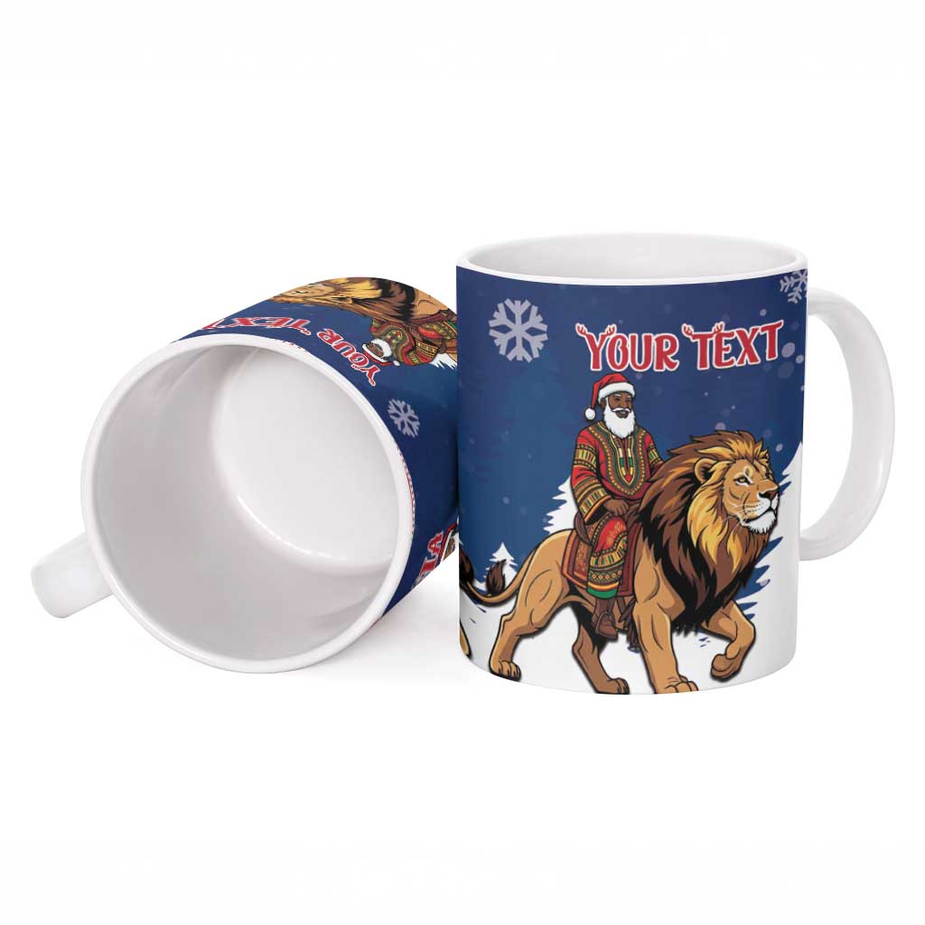 Personalized Liberia Christmas Ceramic Mug Black Santa Riding Lion - Merry Christmas