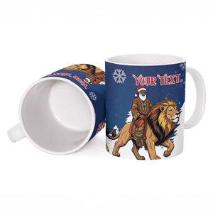 Personalized Liberia Christmas Ceramic Mug Black Santa Riding Lion - Merry Christmas