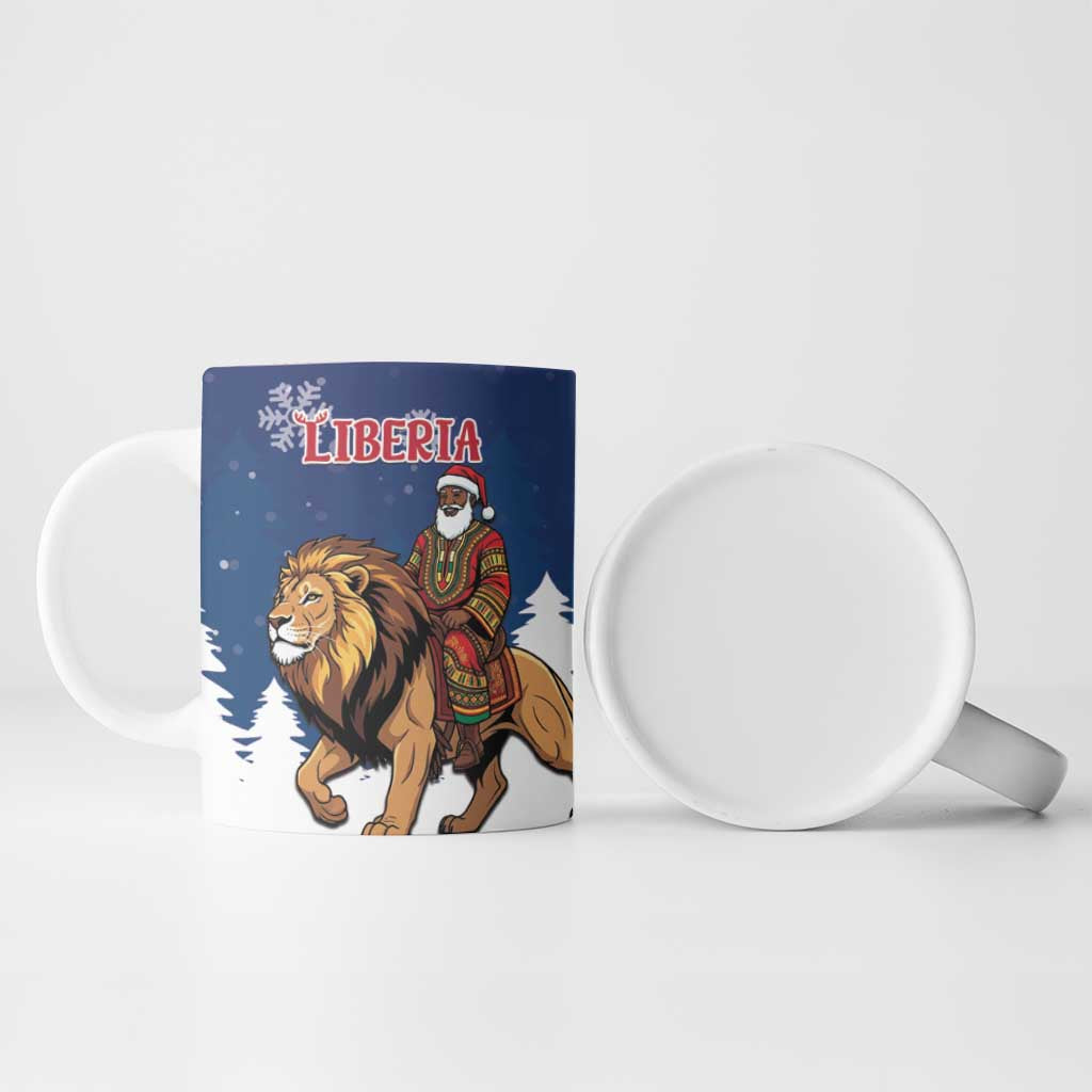 Personalized Liberia Christmas Ceramic Mug Black Santa Riding Lion - Merry Christmas