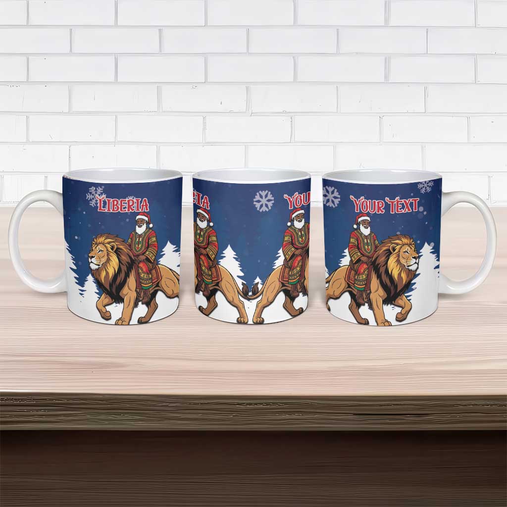 Personalized Liberia Christmas Ceramic Mug Black Santa Riding Lion - Merry Christmas