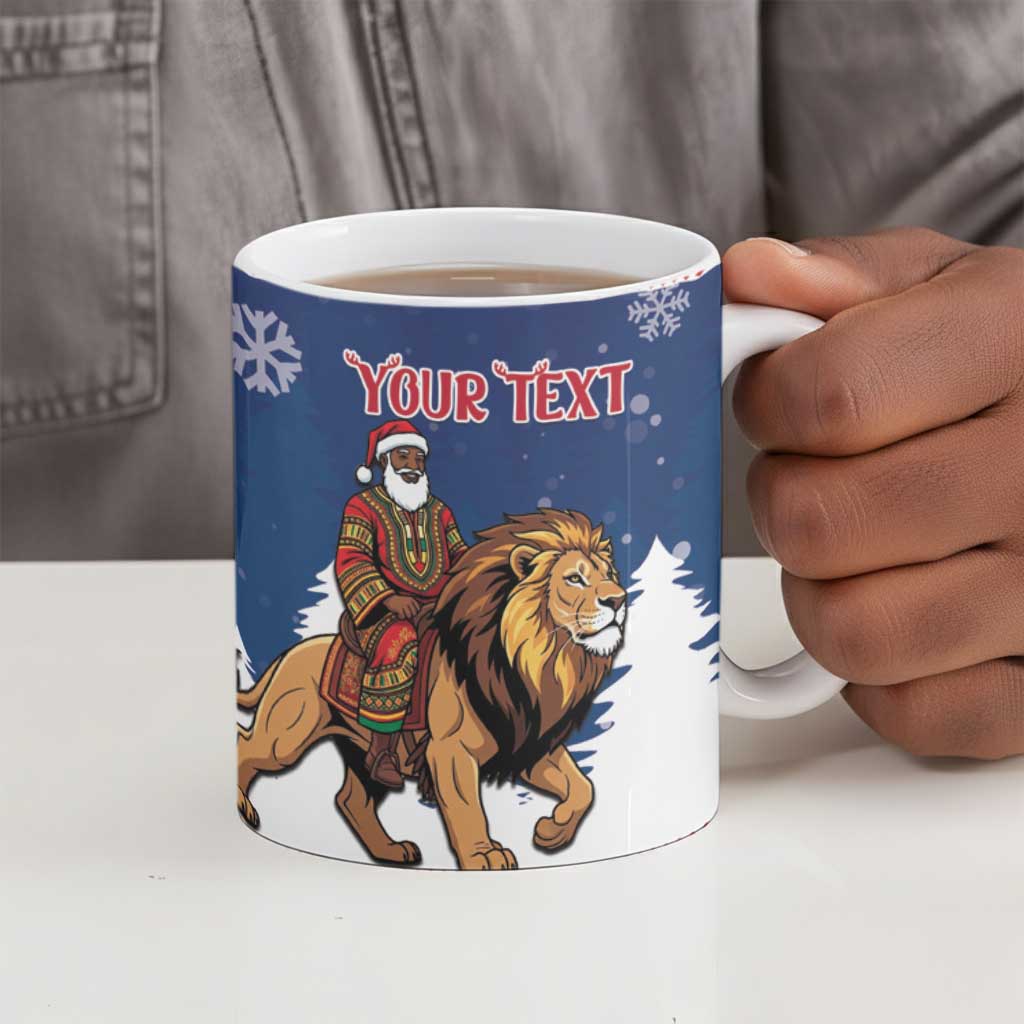 Personalized Liberia Christmas Ceramic Mug Black Santa Riding Lion - Merry Christmas