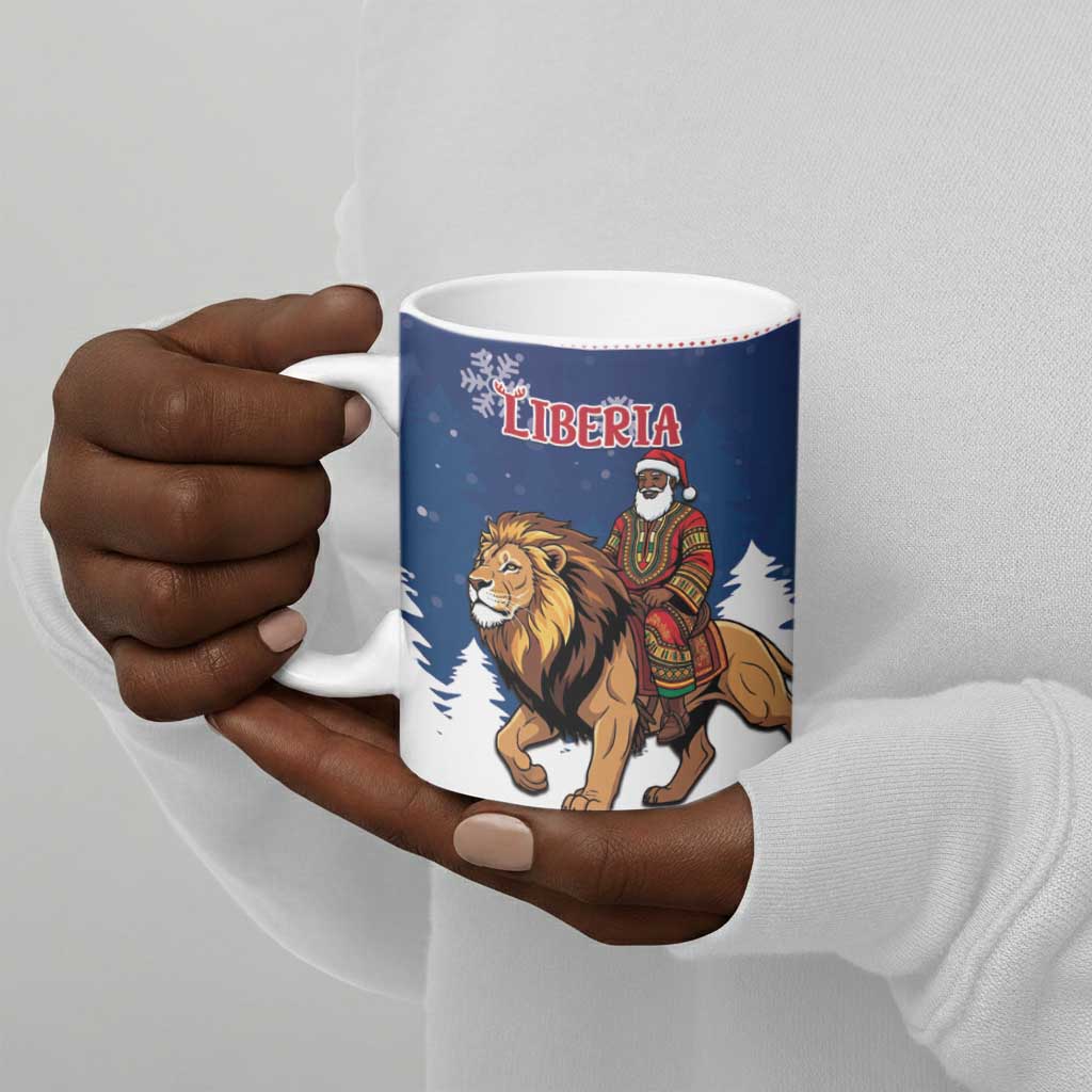 Personalized Liberia Christmas Ceramic Mug Black Santa Riding Lion - Merry Christmas