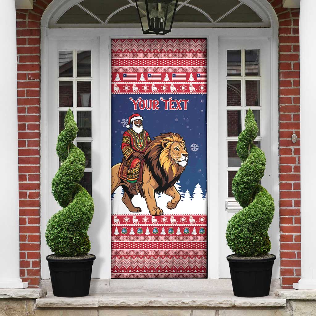 Personalized Liberia Christmas Door Cover Black Santa Riding Lion - Merry Christmas