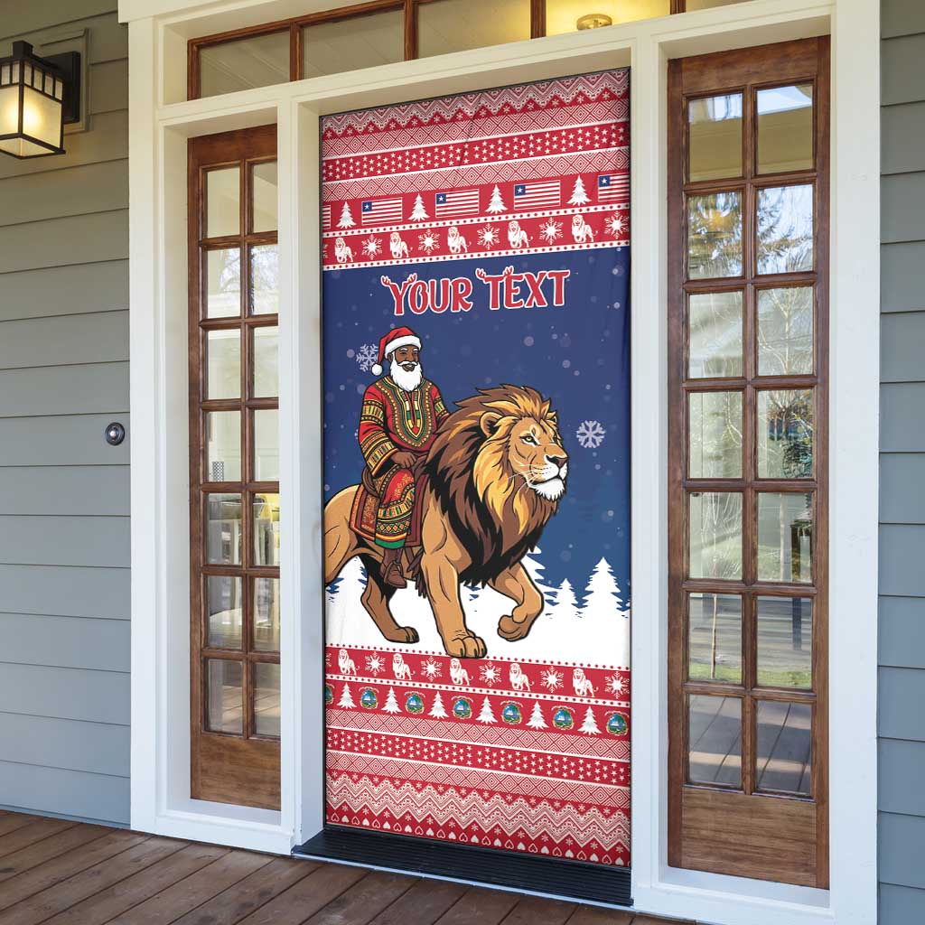 Personalized Liberia Christmas Door Cover Black Santa Riding Lion - Merry Christmas