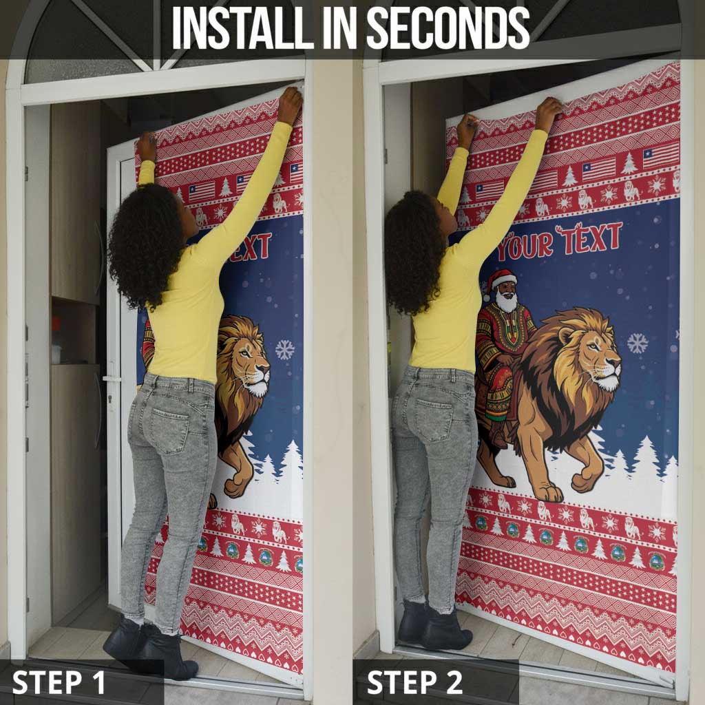 Personalized Liberia Christmas Door Cover Black Santa Riding Lion - Merry Christmas