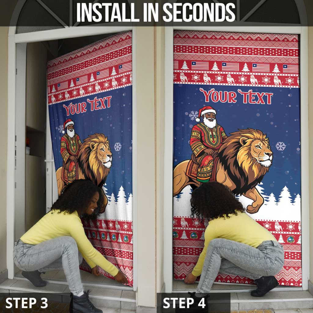 Personalized Liberia Christmas Door Cover Black Santa Riding Lion - Merry Christmas