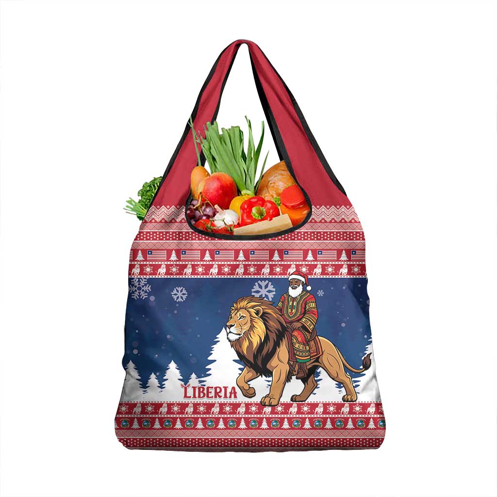 Afro Christmas in Liberia Grocery Bag Black Santa Riding Lion - Merry Christmas - African Pride