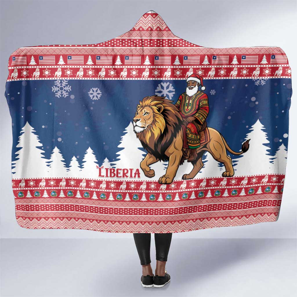 Afro Christmas in Liberia Hooded Blanket Black Santa Riding Lion - Merry Christmas - African Pride
