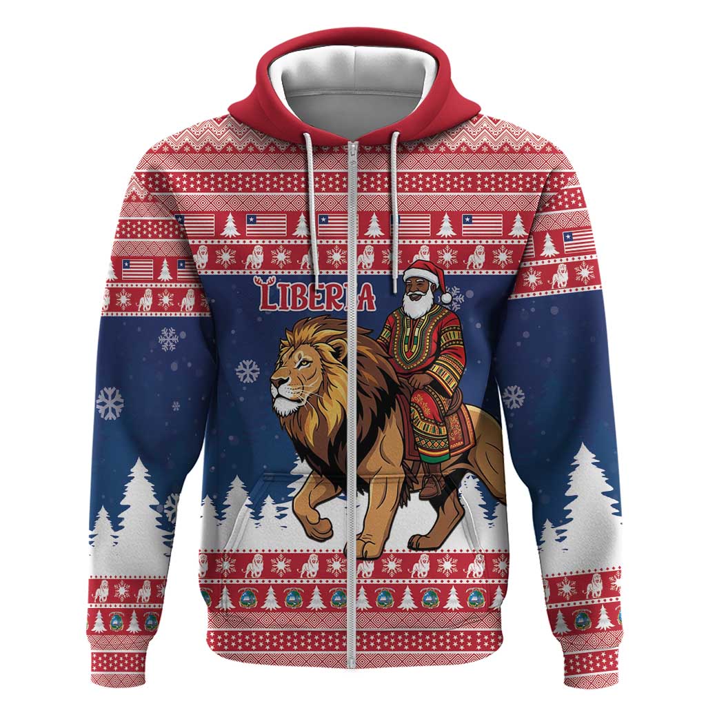 Personalized Afro Christmas in Liberia Hoodie Black Santa Riding Lion - Merry Christmas - African Pride