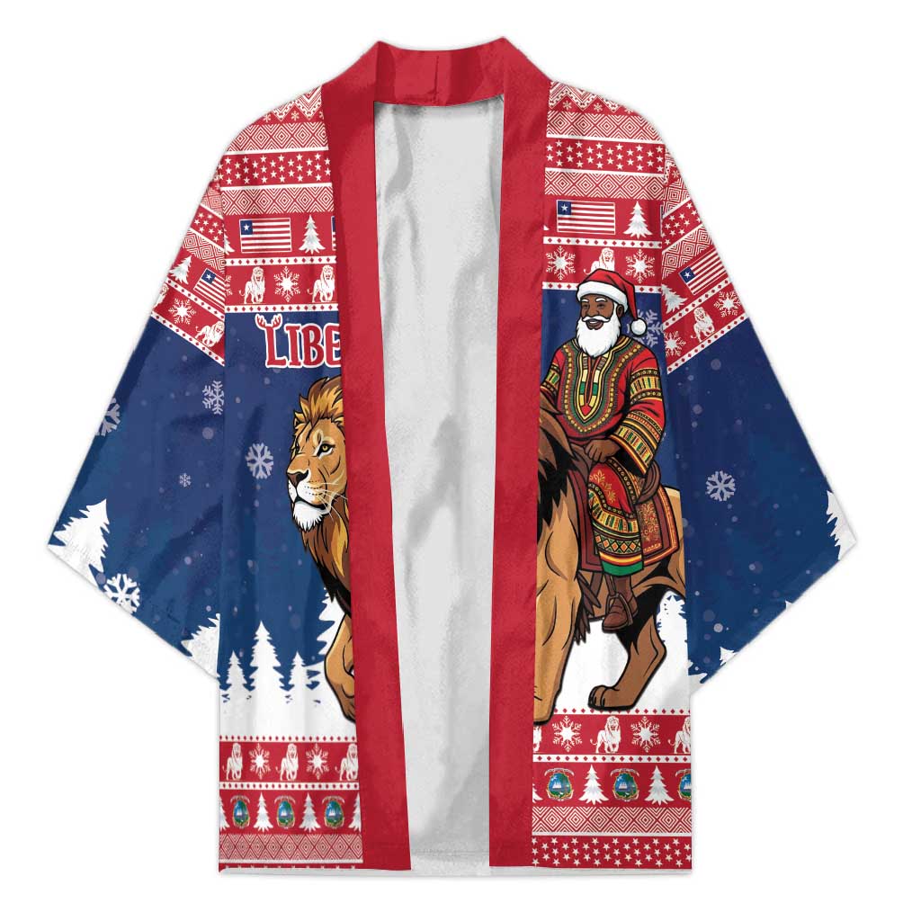 Personalized Liberia Christmas Kimono Black Santa Riding Lion - Merry Christmas