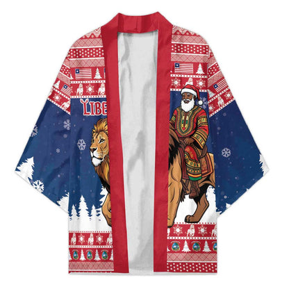 Personalized Liberia Christmas Kimono Black Santa Riding Lion - Merry Christmas