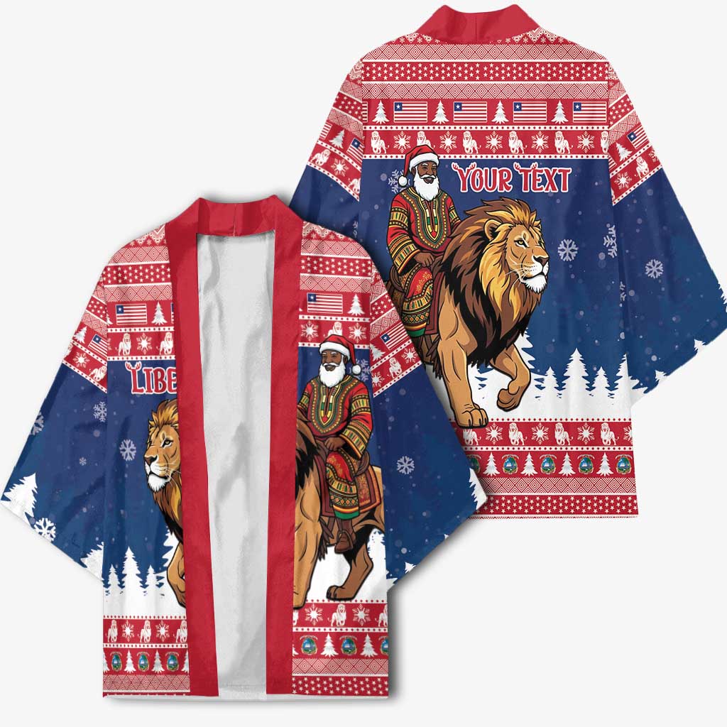 Personalized Liberia Christmas Kimono Black Santa Riding Lion - Merry Christmas