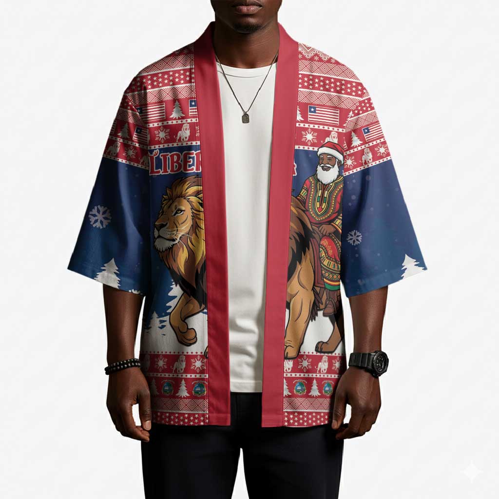 Personalized Liberia Christmas Kimono Black Santa Riding Lion - Merry Christmas