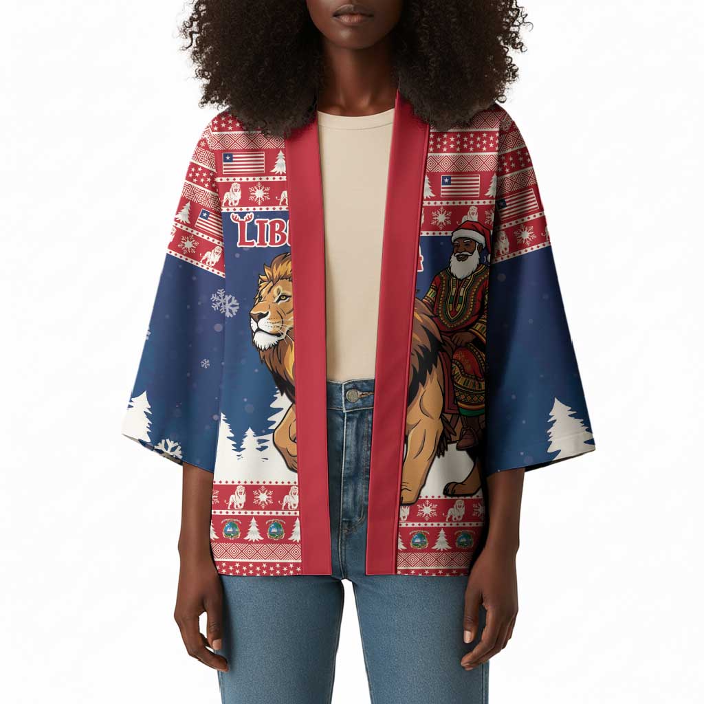 Personalized Liberia Christmas Kimono Black Santa Riding Lion - Merry Christmas