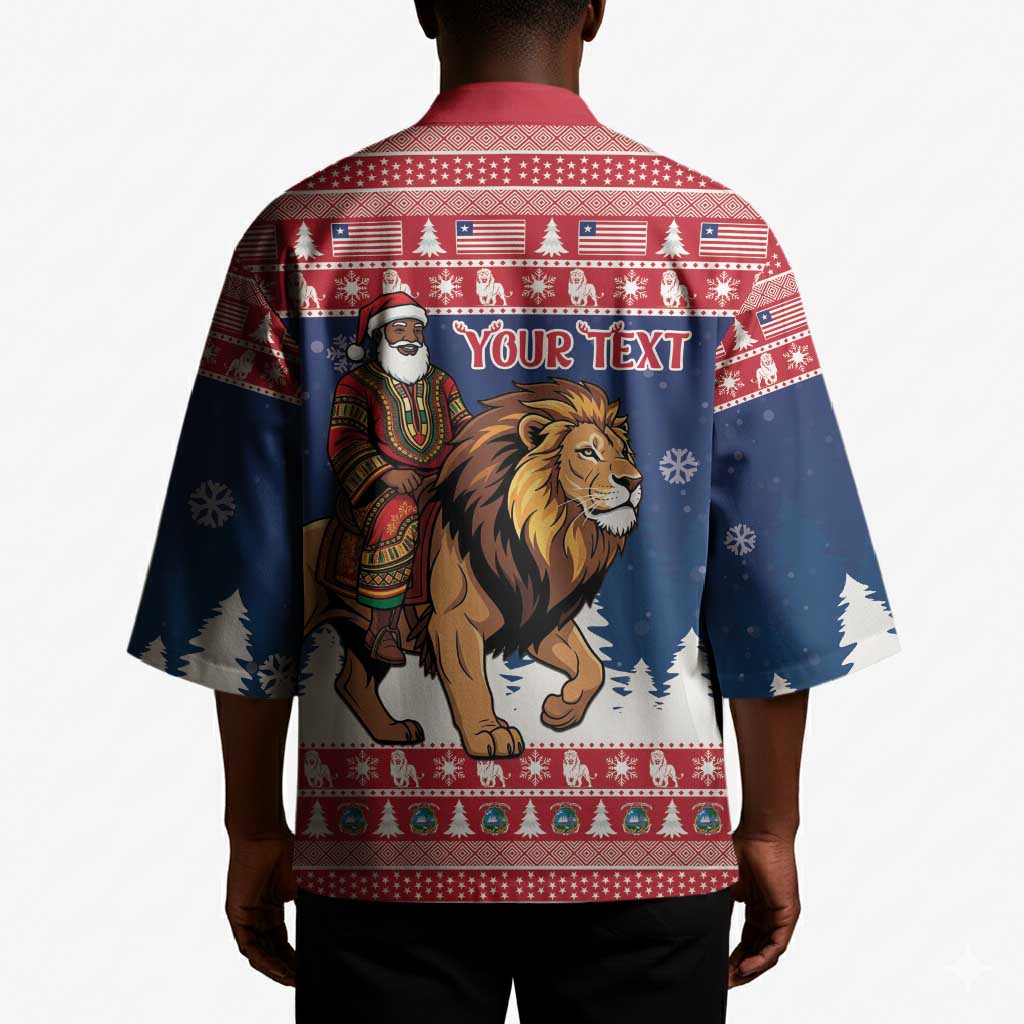 Personalized Liberia Christmas Kimono Black Santa Riding Lion - Merry Christmas