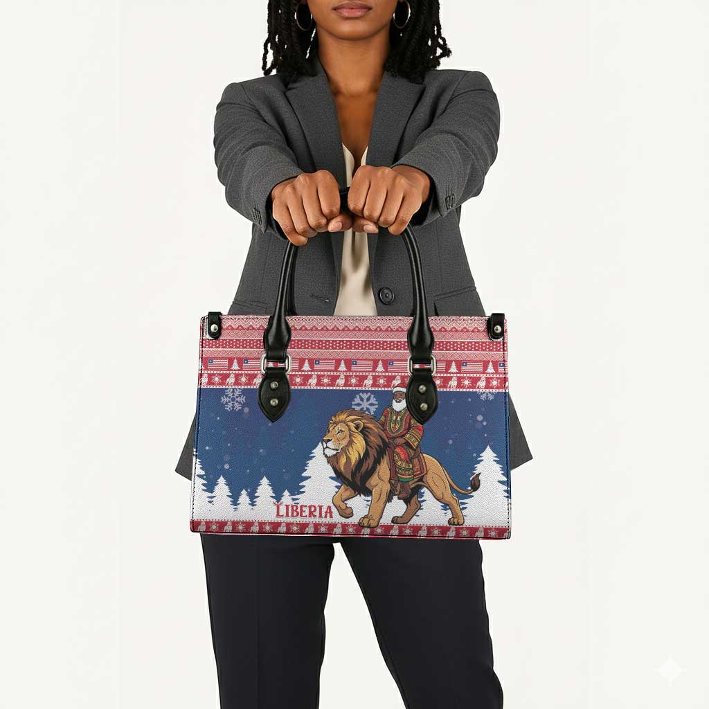 Liberia Christmas Leather Bag Black Santa Riding Lion - Merry Christmas