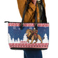 Afro Christmas in Liberia Leather Tote Bag Black Santa Riding Lion - Merry Christmas - African Pride