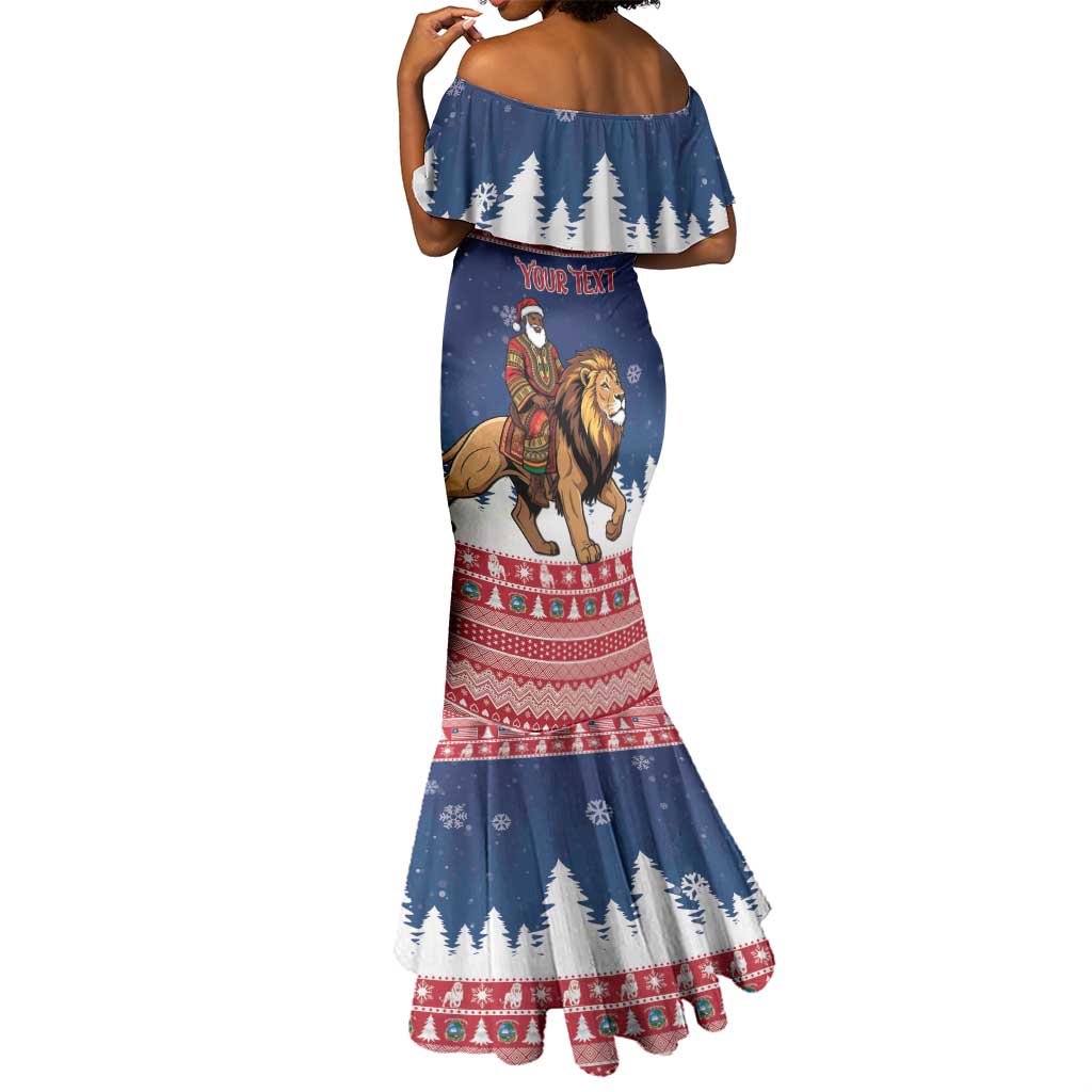 Personalized Afro Christmas in Liberia Mermaid Dress Black Santa Riding Lion - Merry Christmas - African Pride
