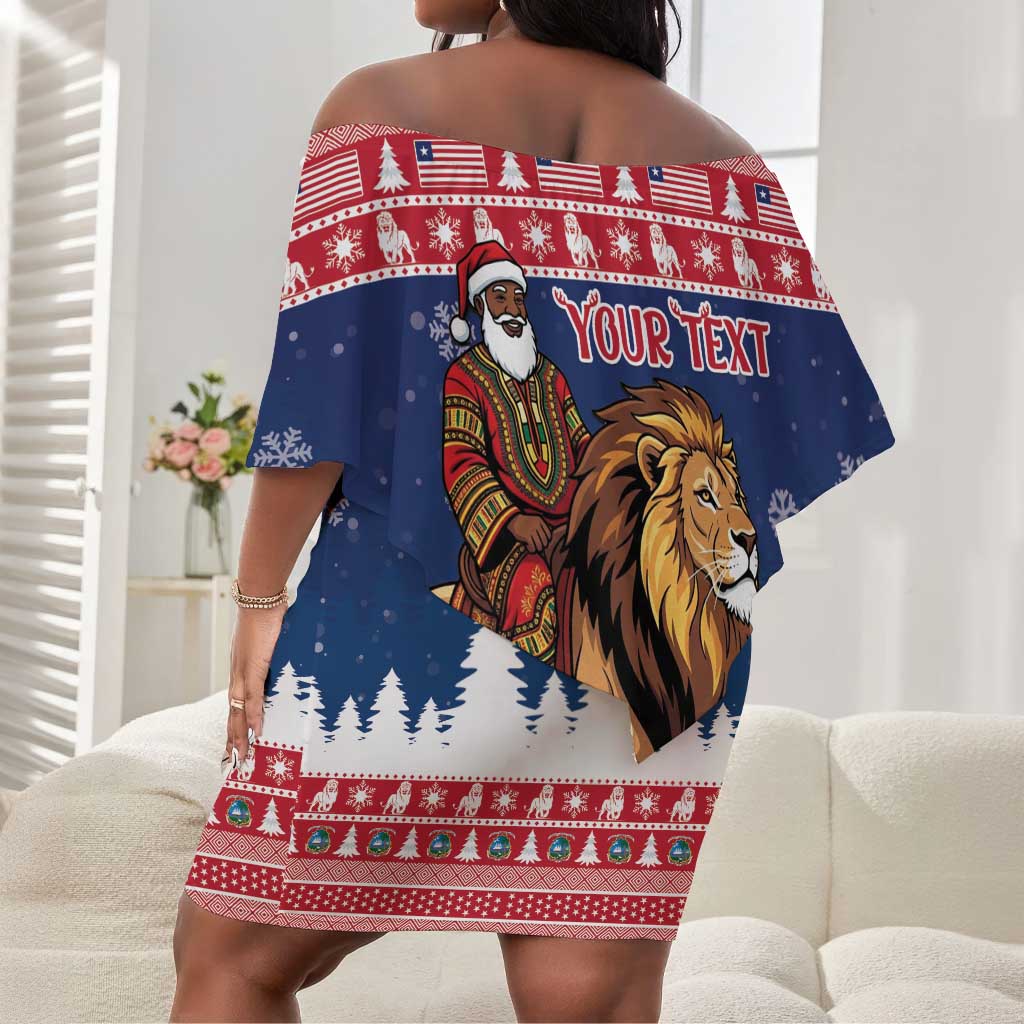 Personalized Afro Christmas in Liberia Off Shoulder Short Dress Black Santa Riding Lion - Merry Christmas - African Pride