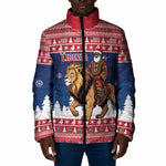 Personalized Liberia Christmas Padded Jacket Black Santa Riding Lion - Merry Christmas