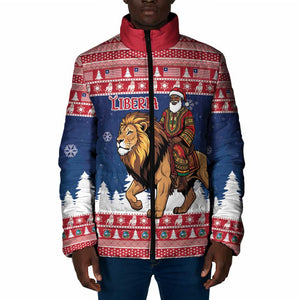 Personalized Liberia Christmas Padded Jacket Black Santa Riding Lion - Merry Christmas