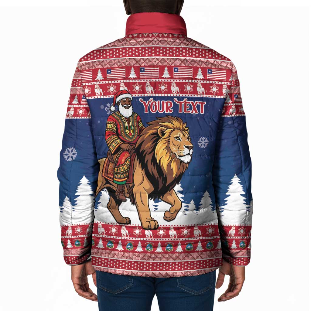 Personalized Liberia Christmas Padded Jacket Black Santa Riding Lion - Merry Christmas