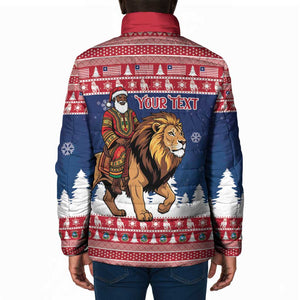 Personalized Liberia Christmas Padded Jacket Black Santa Riding Lion - Merry Christmas