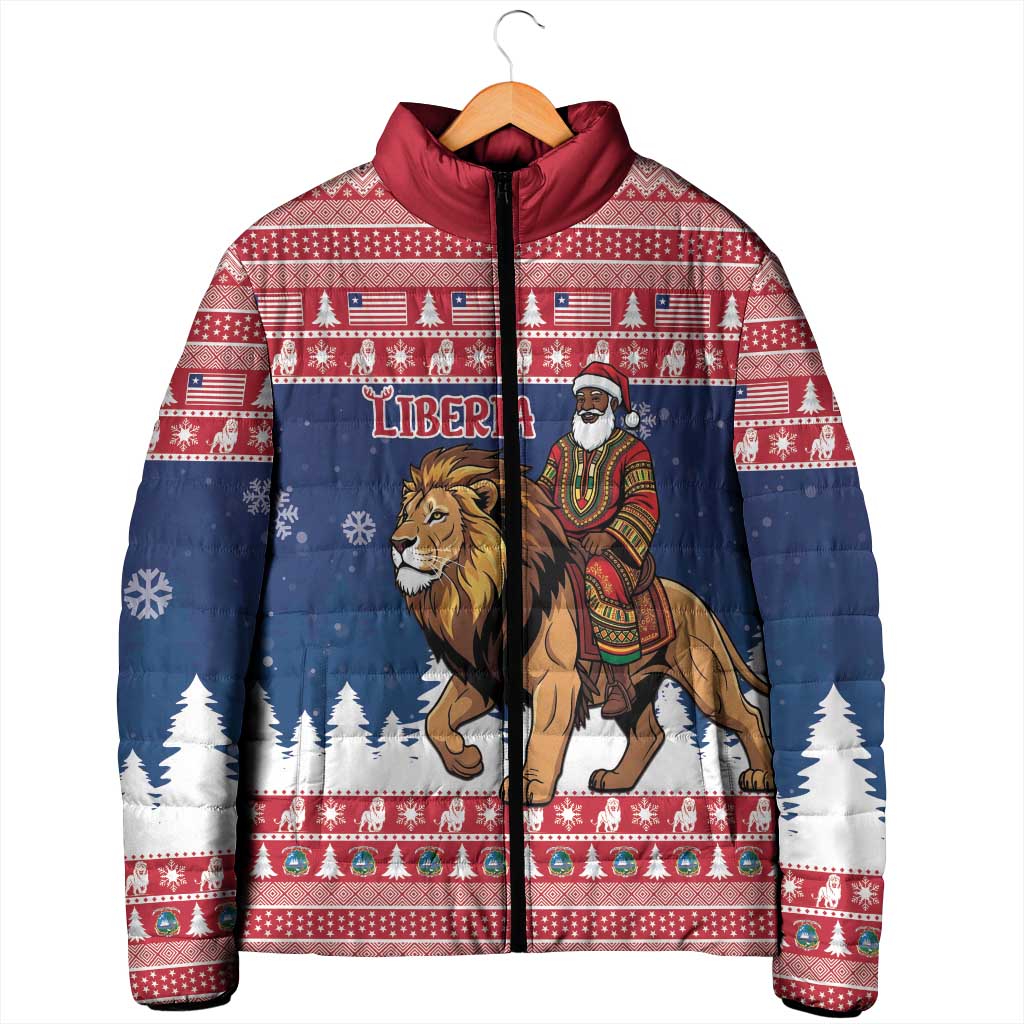 Personalized Liberia Christmas Padded Jacket Black Santa Riding Lion - Merry Christmas
