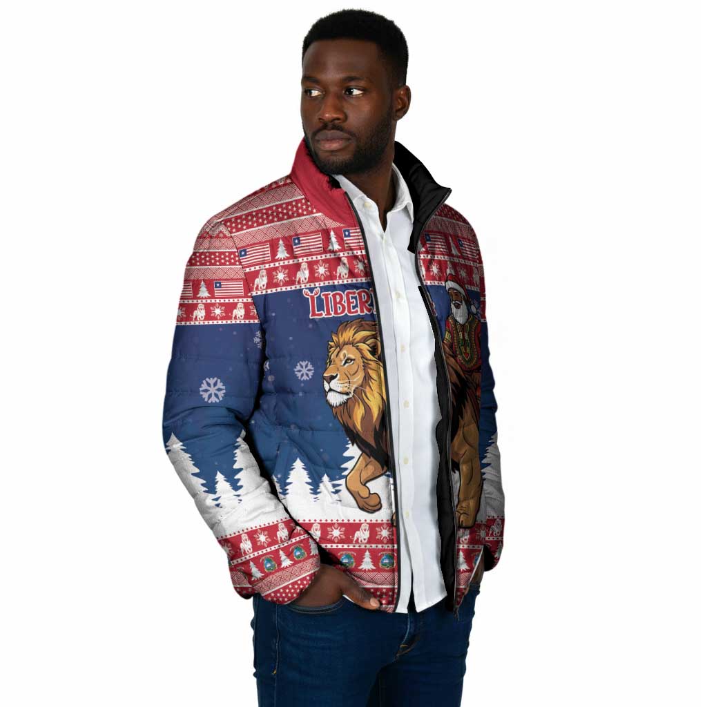 Personalized Liberia Christmas Padded Jacket Black Santa Riding Lion - Merry Christmas