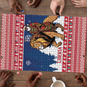 Liberia Christmas Puzzle Black Santa Riding Lion - Merry Christmas