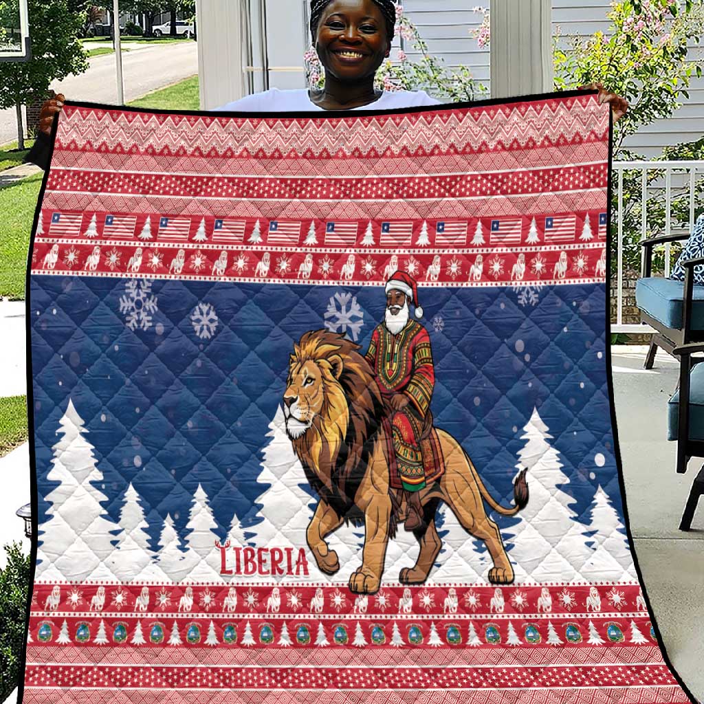 Afro Christmas in Liberia Quilt Black Santa Riding Lion - Merry Christmas - African Pride