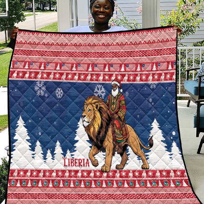 Afro Christmas in Liberia Quilt Black Santa Riding Lion - Merry Christmas - African Pride