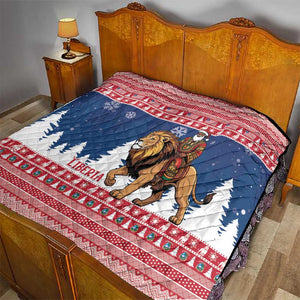 Afro Christmas in Liberia Quilt Black Santa Riding Lion - Merry Christmas - African Pride