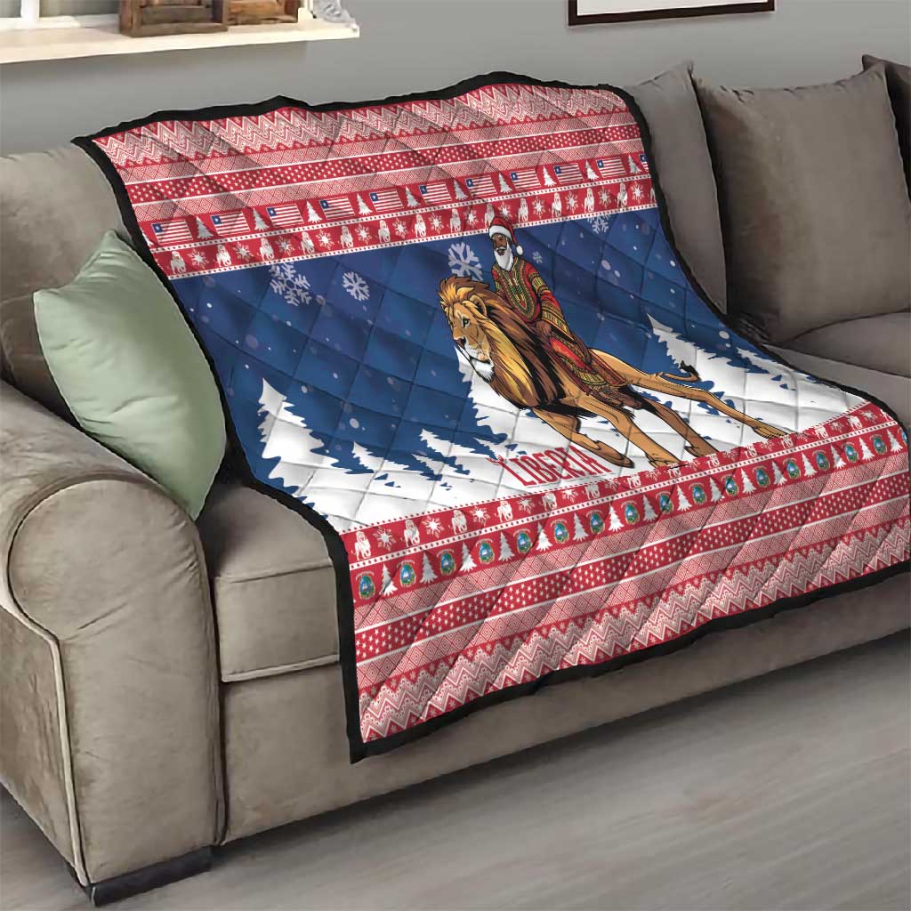 Afro Christmas in Liberia Quilt Black Santa Riding Lion - Merry Christmas - African Pride