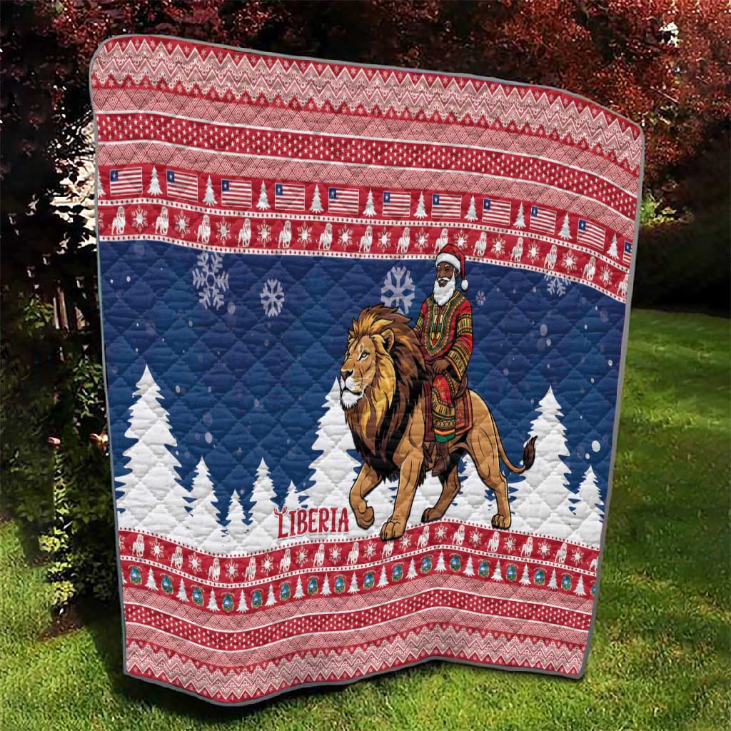 Afro Christmas in Liberia Quilt Black Santa Riding Lion - Merry Christmas - African Pride