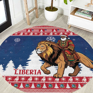 Afro Christmas in Liberia Round Carpet Black Santa Riding Lion - Merry Christmas - African Pride
