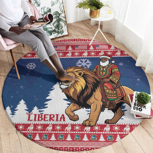 Afro Christmas in Liberia Round Carpet Black Santa Riding Lion - Merry Christmas - African Pride