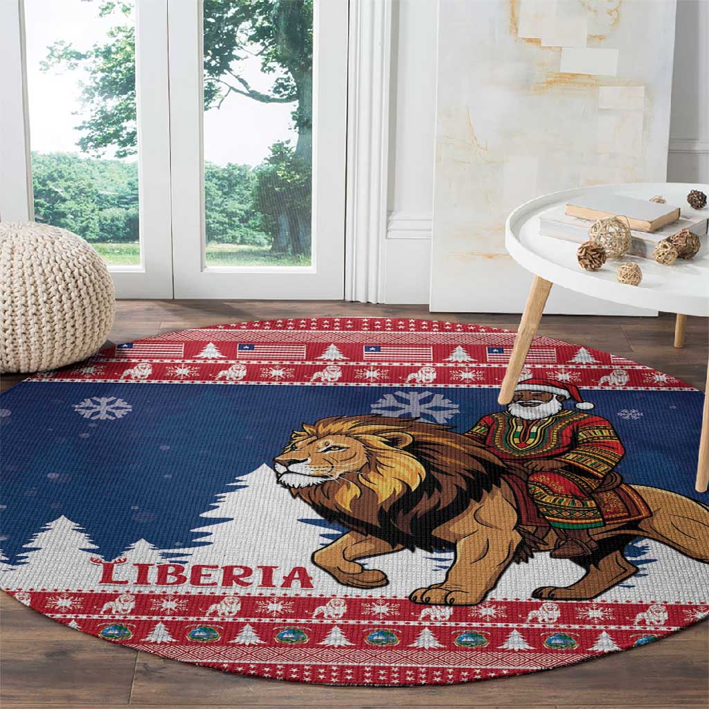 Afro Christmas in Liberia Round Carpet Black Santa Riding Lion - Merry Christmas - African Pride