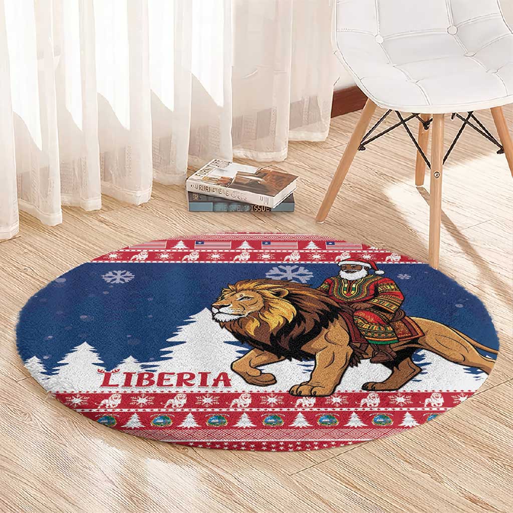 Afro Christmas in Liberia Round Carpet Black Santa Riding Lion - Merry Christmas - African Pride