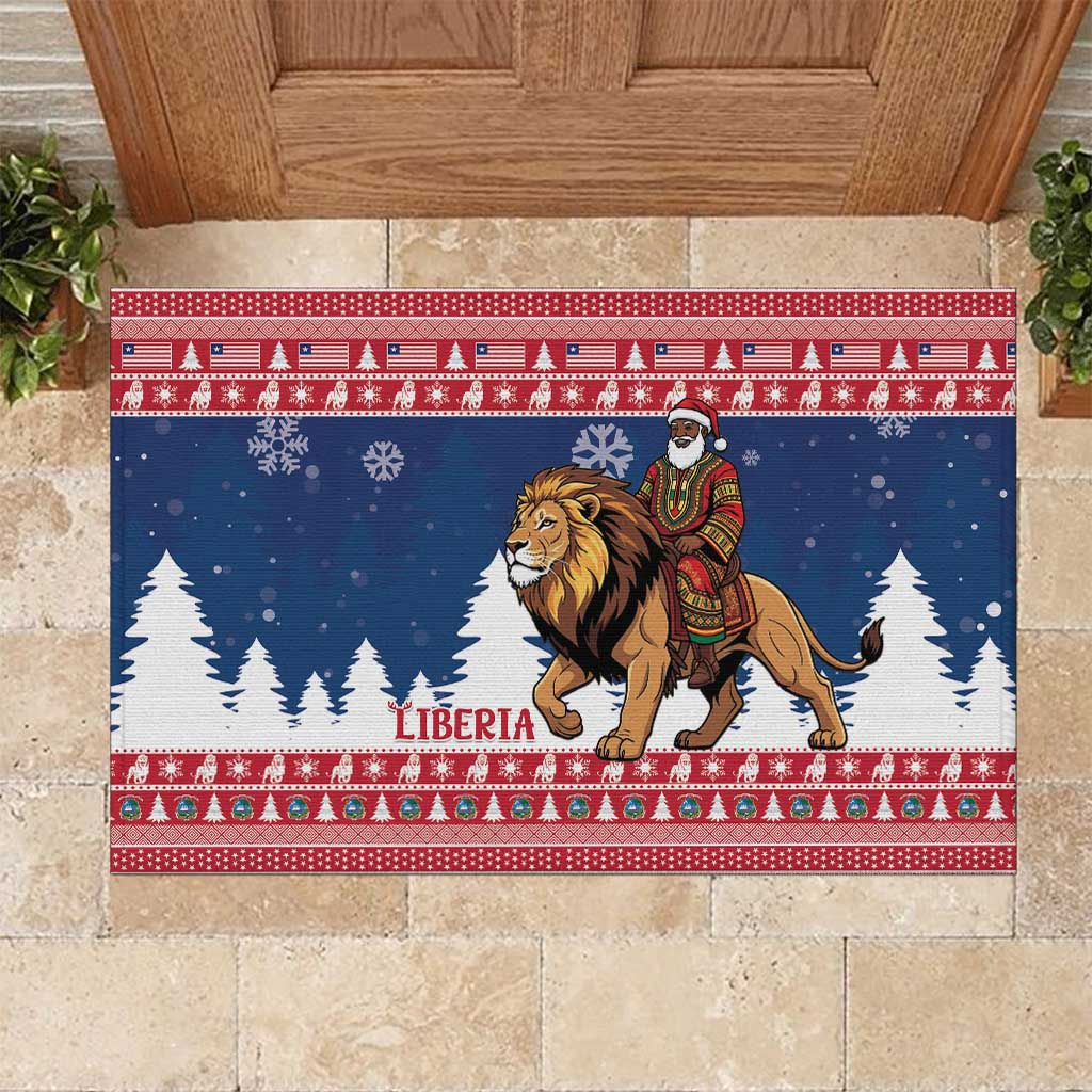Afro Christmas in Liberia Rubber Doormat Black Santa Riding Lion - Merry Christmas - African Pride