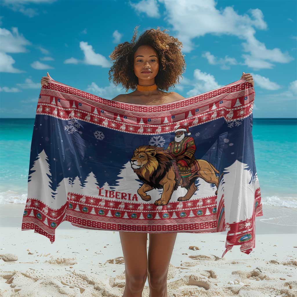Afro Christmas in Liberia Sarong Black Santa Riding Lion - Merry Christmas - African Pride