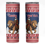 Personalized Afro Christmas in Liberia Skinny Tumbler Black Santa Riding Lion - Merry Christmas - African Pride