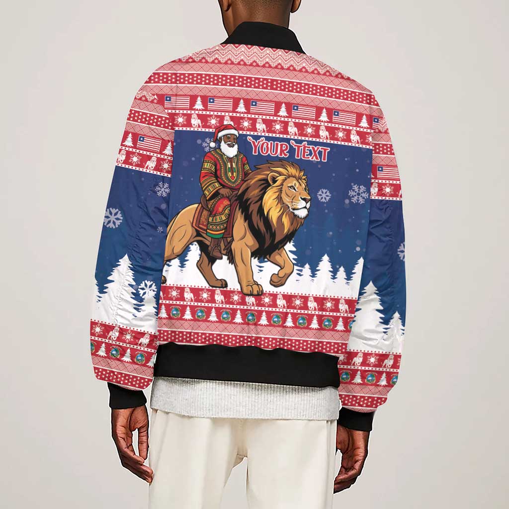 Personalized Afro Christmas in Liberia Sleeve Zip Bomber Jacket Black Santa Riding Lion - Merry Christmas - African Pride