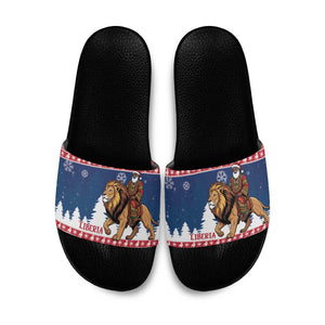 Liberia Christmas Slide Sandals Black Santa Riding Lion - Merry Christmas