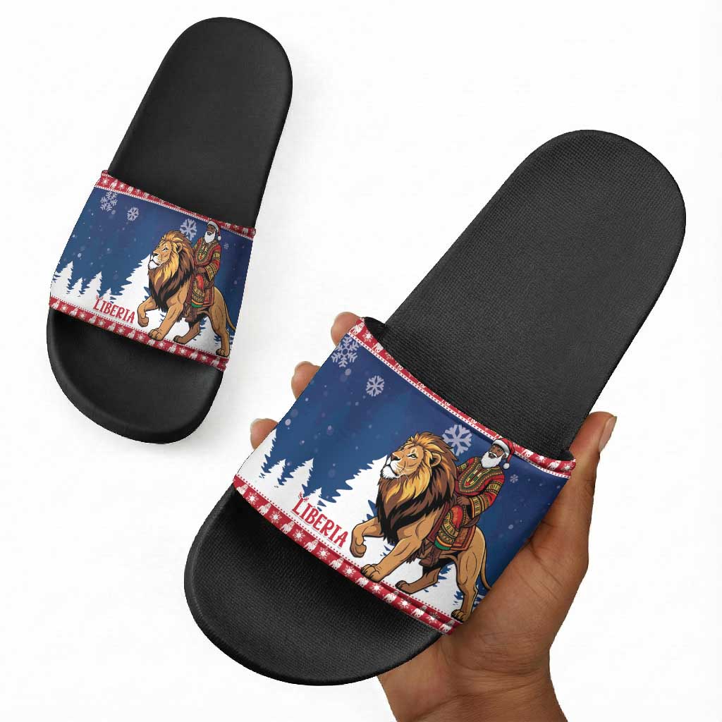 Liberia Christmas Slide Sandals Black Santa Riding Lion - Merry Christmas