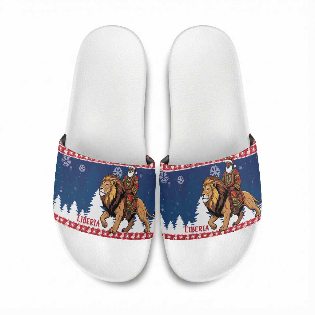 Liberia Christmas Slide Sandals Black Santa Riding Lion - Merry Christmas