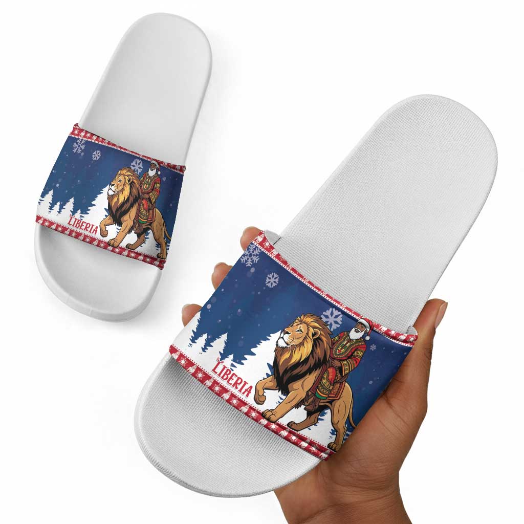 Liberia Christmas Slide Sandals Black Santa Riding Lion - Merry Christmas
